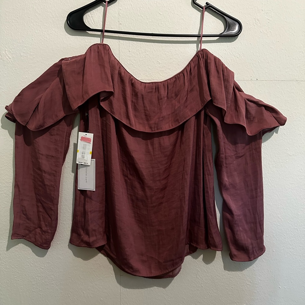 1. State Mauve Off-Shoulder Ruffle Blouse